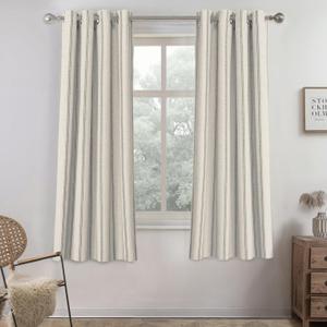 DriftAway Farmhouse Linen Blend Blackout Curtains 63 Inches Long for Bedroom Vertical Striped Printed Linen Curtain Thermal Insulated Lined Treatments for Living Room 2 Panels W52 x L63 Gray