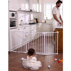 Babelio 72" Extra Wide Baby Gate, 30" Tall Auto Close Dog Fence for Stairs Kitchen Doorways Fireplace, Hardware Mounted Pet Gate Indoor, Foldable 3 Metal Panels, White