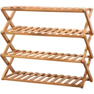 Bamboo Shoe Rack 4 Tier Collapsible - Shoe Rack for Entryway, Without Installation Storage Shelf Rack Perfect for Entryway Corridors Front Door Living Room Kitchen, Original Color, 9.8 x 26.7 x 26.7 inches