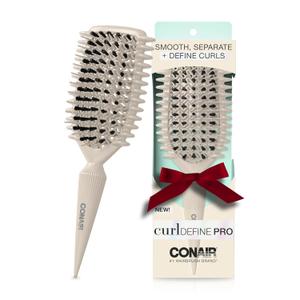 Conair Curl Define Pro Hair Brush for Curly Hair, Dual-Vent Design with Continuous Grooves, Mixed Bristles for Frizz-Free Detangling, Smoothing, and Curl Definition (Ivory)