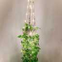 Comtelek 2 Pack Hanging Planter with Lights Indoor Macrame Plant Hanger Basket with Wood Beads Flower Pot Holder No Tassels for Boho Home Window Decor 35 Inch, Ivory (POTS NOT Included) (2 PACK - No Tassels + LED Lights)