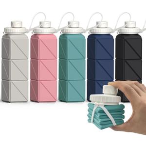 Collapsible Water Bottles 20.6oz, Silicone Foldable Portable Travel Water Bottle, BPA-Free, Leakproof Reusable for Traveling Hiking Sports, 5 Pack (Starlight+Pink+Blue+Dark Blue+Black)