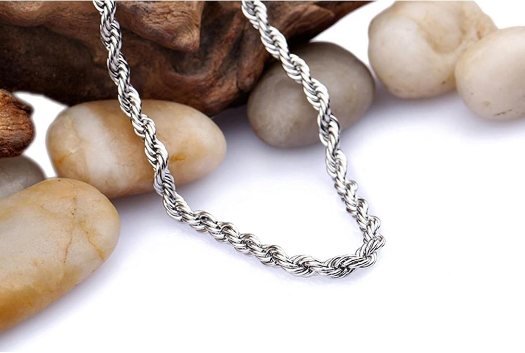 Necklace Chain, Silver Necklace Chain, Twisted Rope Chain Necklace, 3-4mm Silver Chain Necklace 