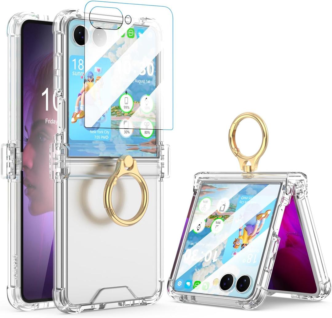 Galaxy Z Flip 7 Case with Screen Protector Hinge Protection Clear for Samsung Flip 7 Case with Kickstand Protective Cover for Samsung Galaxy Z Flip 7 5G (2025) - Clear