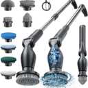 Leebein Electric Spin Scrubber, Cordless Cleaning Brush with 4 Adjustable Angles & 8 Replaceable Brush Heads, 2 Speeds & Remote Control, Long Handle Spin Scrubber for Bathroom Cleaning, Tub, Floor