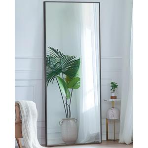 Antok Full Length Mirror, 56"x15" Floor Mirror with Stand, Hanging Mounted Mirrors for Bedroom, Living Room, Cloakroom, Dining Room, Black, Rect