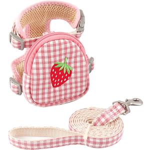 Yuehuam Pet Backpack Harness with Leash for Cat Small Dog Self Mini Carrier Back Pack Pocket Saddle Bags Puppy Bag with Training Lead Leash for Doggie Outdoor Travel Hiking Walking, Pink, M (Chest: 11-16.5, Fits 7-16.5 lbs)