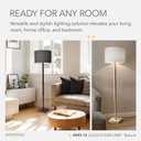 Adesso Floor Lamp with Natural Rubberwood Base and White Linen Lampshade 3-Way Adjustable Brightness, Lamp for Bedroom, Living Room, and House Dcor, 58.5 x 16