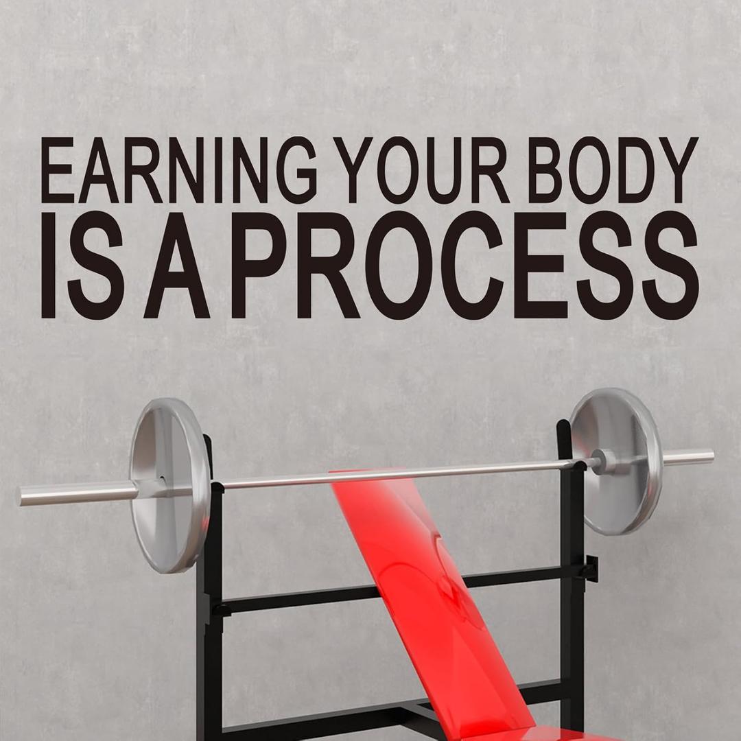 4 x VODOE Earning Your Body is a Process Wall Decals Motivational Gym Quotes Wall Stickers Inspirational Yoga Exercise Sports Positive Fitness Garage Art Vinyl Wall Decor 25"X7"
