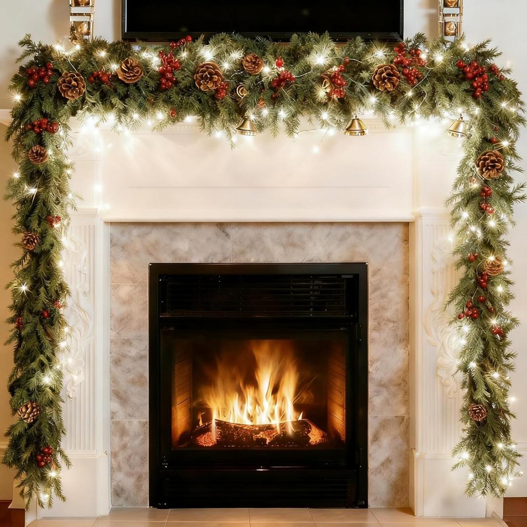 Bluesea 9FT Christmas Norfolk Pine Garland, Realistic Christmas Greenery Garland for Fireplace,Table, Stairs, Mantle, Window,Indoor Outdoor,Home,Holiday Decor1 Pcs