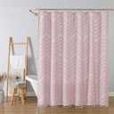 OWENIE Boho Shower Curtain, Blush Pink Fabric Cloth Shower Curtains Farmhouse Tufted Chevron Striped Textured with Tassel for Bathroom, Soft Hotel Style Modern Minimalist, Machine Washable, 72x72