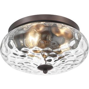 Darkaway Large Ceiling Light Fixtures, 3-Light Flush Mount Ceiling Light with Water Ripple Glass Shade for Indoor Outdoor Hallway Kitchen Bedroom Porch Living Room Oil-Rubbed Bronze Finish