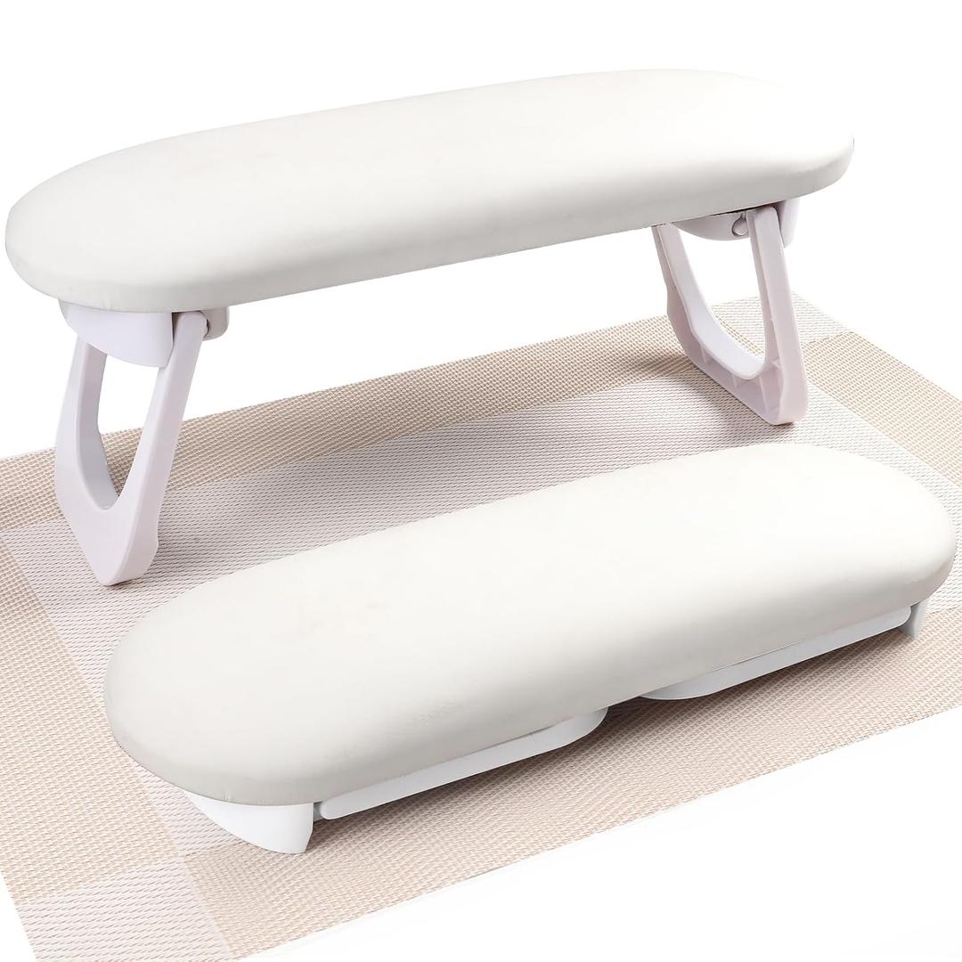 Nail Arm Rest, Professional Foldable PU Leather Nail Hand Rest with PVC Table Mat for Acrylic Nails, Soft Nail Hand Pillow Non-slip for Manicure Salon Use (higher-White)