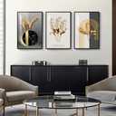 Framed Modern Luxury Large Wall Art for Living Room, Set of 3 Piece Black White Gold Contemporary Abstract Paintings Artwork for Walls, Big Prints Pictures for Office Wall Decor -Total 30" x 60"