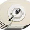 Beige and Green Oval placemats, Set of 4 wipeable and Heat Resistant mats for Indoor use, Perfect for Coffee Tables, Family Dining, or as a Christmas Table Decoration