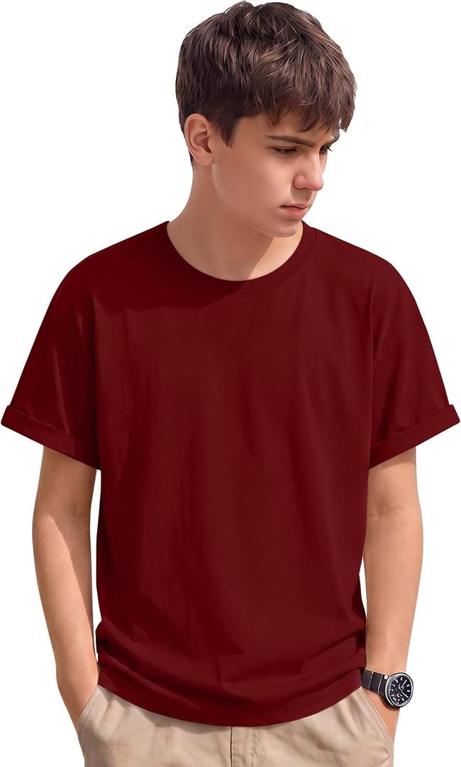Boys Shirts Short Sleeve Summer Tops Kids Crew Neck Loose Casual Basic Tees for Boys 5-14 Years