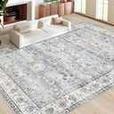 XLUEZ Area Rug 10x14 Living Room Rugs, Machine Washable Vintage Distressed Boho Area Rug Non-Slip Soft Low Pile Large Indoor Rugs for Bedroom Kitchen Dining Room Office (Light Blue, 10'x14')