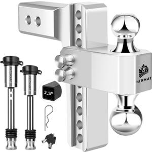 METOWARE Adjustable Trailer Hitch - Aluminum Tow Hitch Fits 2.5-Inch Receiver - Heavy Duty Drop Hitch with 8-Inch Drop/Rise for Truck (18,000 LBS GTW), Double Stainless Steel Locks & Hitch Pin
