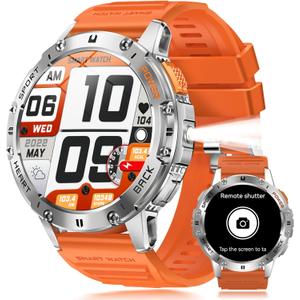 Military Smart Watches for Men with Flashlight, 170+ Sport Modes 1.43" AMOLED Screen, 530mAh Answer/Make Calls, Bluetooth for Android Phones and iPhone Compatible Heart Rate/SpO2/Sleep (Silver)