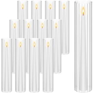 Hurricane Candle Holder Sleeve, Cylinder Candle Holders for Pillar Candles, D:2.5" H:14" Clear Ribbed Glass Candle Holder Set of 12, Open Ended Candle Shade for Centerpieces Wedding Table Decorations
