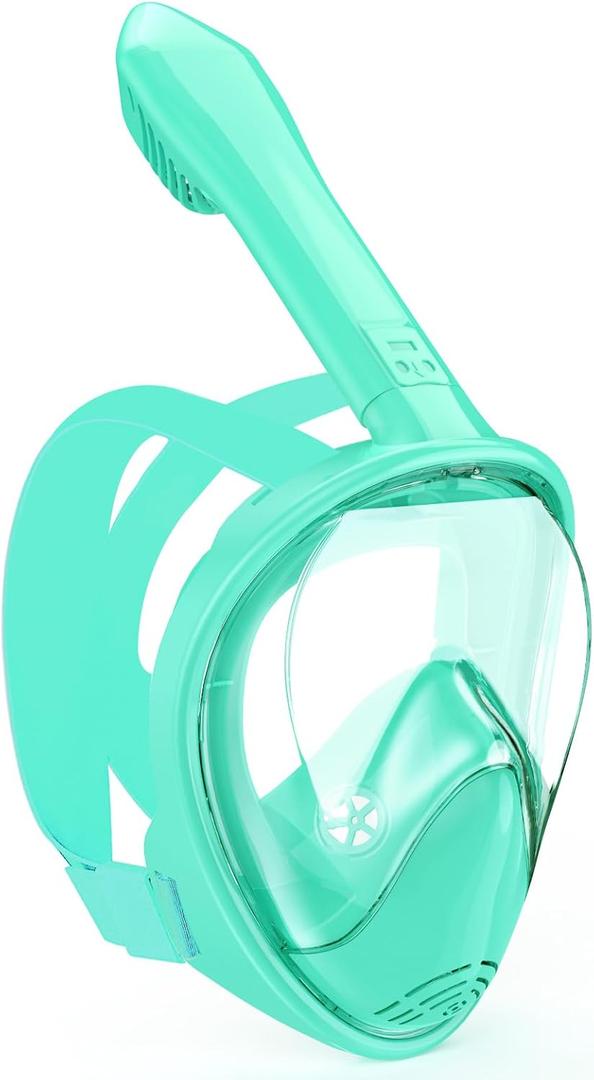 Kids Snorkel Mask Full Face, Snorkeling Gear for Kids 2-14 with Camera Mount, 180 Degree Panoramic View Snorkeling Set Anti-Fog Anti-Leak (Cyan)