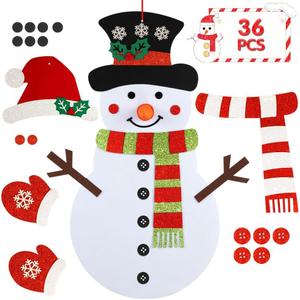 OurWarm Felt Snowman for Kids Wall, 3.2Ft Double-Sided DIY Felt Christmas Snowman Set with 35 Glitter Detachable Ornaments Xmas Gift for Toddlers Kids Christmas Home Door Wall Hanging Decorations