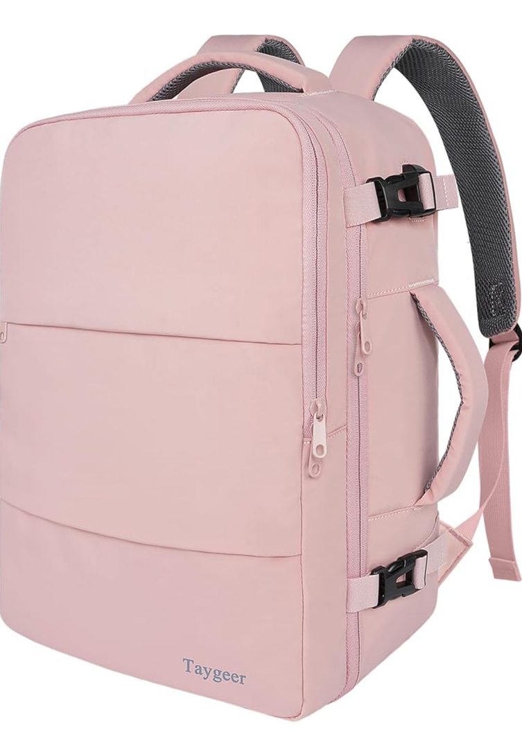 Taygeer Travel Backpack for Women, Carry On Backpack with USB Charging Port & Shoe Pouch, TSA 15.6inch Laptop Mochila Flight Approved, Nurse Bag Casual Daypack for Weekender Business Hiking, Pink