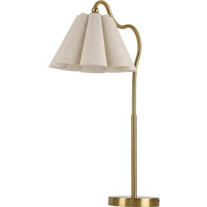 Table Lamp with Beige Pleated Linen Shade, Curved Gold Metal Base, E26 Socket 23" Tall Modern Bedside Desk Lamp for Bedroom, Living Room, Office Bulb Not Included