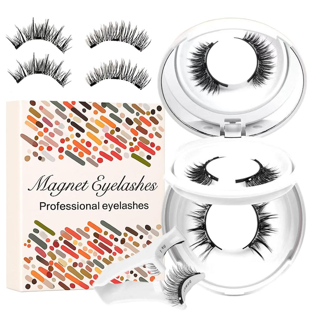 Magnetic Eyelashes Lash Kit for Women Over 50 with Applicator Wispy False Eyelashes No Glue No Liner Waterproof Reusable Magnetic Lashes Easy 5-Second Application for Shaky Hands (Twilight+Allure)