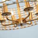 OSAIRUOS Wood Bead Drum Chandelier Boho Farmhouse Beaded Pendant Light Gold | Antique Gold, Bohemian Bead Pendant Light, Drum Shade, Dining Room Bedroom Kitchen Entryway Light Fixture 6-Light W19.7