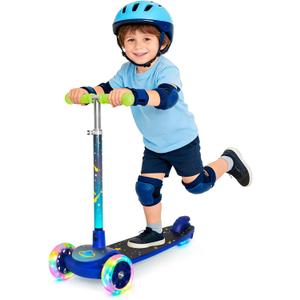 Nattork 3-Wheel Toddler Kick Scooter for Kids Girls Boys Adjustable Height Scooter with Light-Up Wheels, Anti-Slip Deck, Lean-to-Steer Design for Ages 2-8, Astronaut Explorer