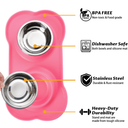 Hubulk Pet Dog Bowls 2 Stainless Steel Dog Bowl with No Spill Non-Skid Silicone Mat + Pet Food Scoop Water and Food Feeder Bowls for Feeding Dogs Cats Puppies (S, Pink)