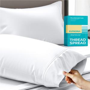 Thread Spread 100% Egyptian Cotton King Size Pillow Cases Set of 2 - Luxury 800 Series Euphoria Collection Pillow Cases King Size (White), Soft Cooling Breathable Hotel Cotton Pillowcases
