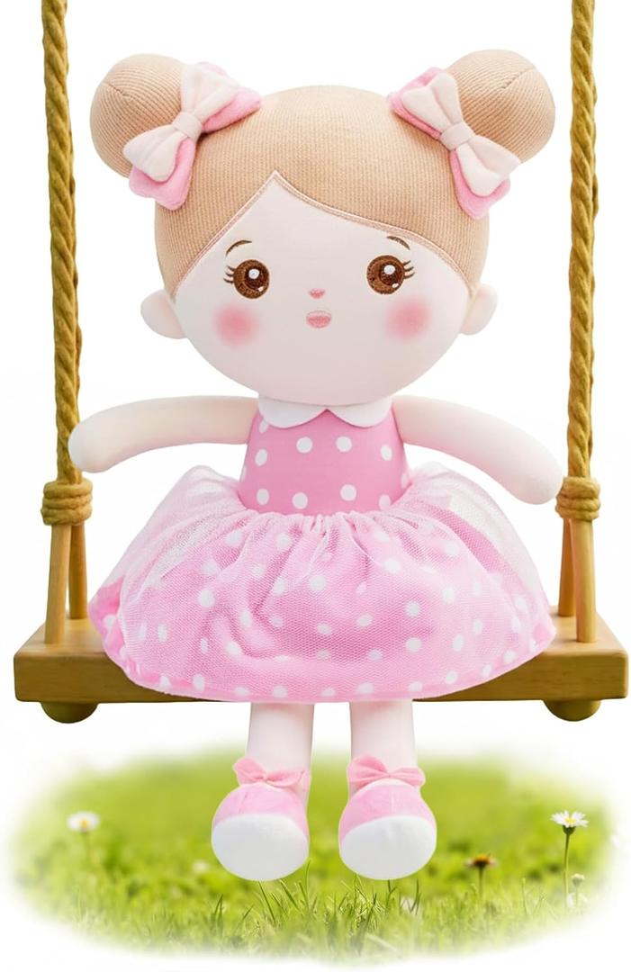 OUOZZZ 12.6" Soft Baby Doll Toys for 1 + Year Old Girl Gifts, Birthday Gifts for 1 Year Old Girl Valentine Plush Toys Gift for Toddler Kids Pink Dress