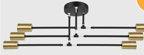 Modern Sputnik Chandelier, 6-Light Farmhouse Semi Flush Mount Ceiling Light Fixtures, Industrial Chandeliers for Dining Room Kitchen Bedroom Living Room Hall Foyer Entryway (Black and Gold) - E26 Base 