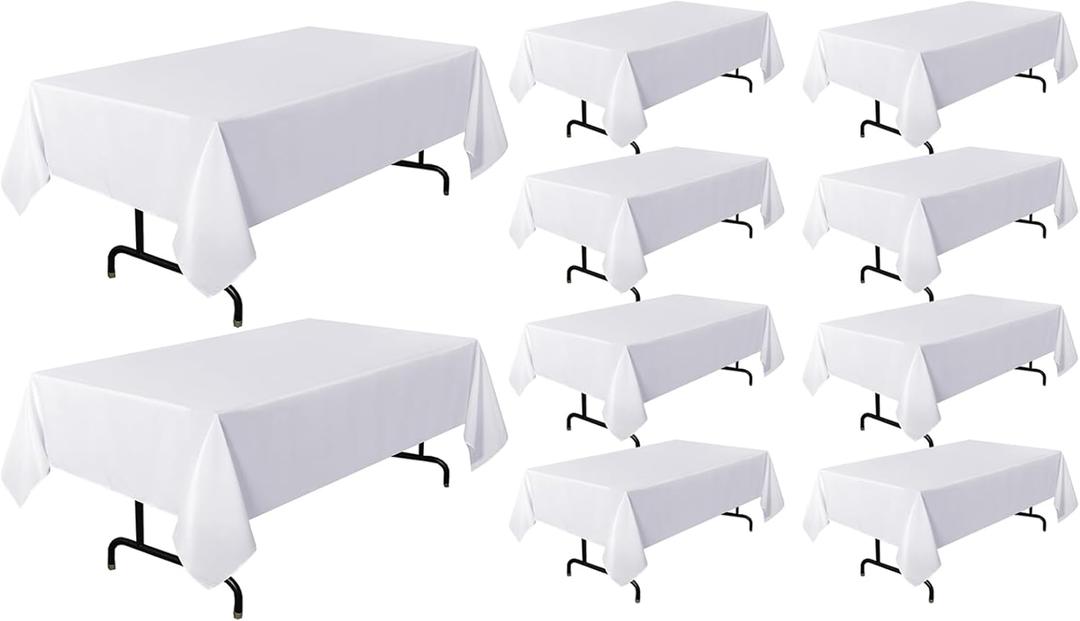 sancua 10 Pack White Tablecloth 60 x 120 Inch, Rectangle Table Cloth for 8 Feet Tables - Stain and Wrinkle Resistant Washable Polyester Table Cover for Dining Tables, Buffet Parties and Camping