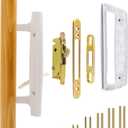 Patio Sliding Glass Door Handle with Mortise Lock 45 Keyway, Non-keyed Oak Wood Inside Handles and Zinc Diecast Outside Pull, 3-15/16" H.C., Non-Handed, White