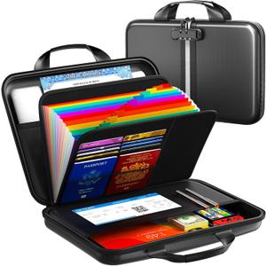 Fireproof Accordion File Organizer with Lock,Hard-Shell Fireproof Document Box with 13 Pockets for Certificates, Passports Laptop Important Documents Portable Home Office Travel Safe Storage