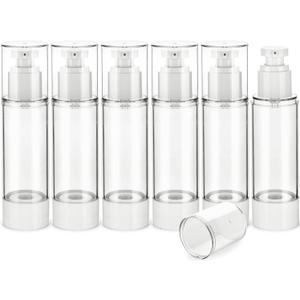 2.7OZ/80ML Clear Airless Pump Bottles, Lotion Dispenser Travel with Pump, Vacuum Plastic Travel Size Lotion Bottle for Foundation, Creams, Cosmetic(6 Pack)