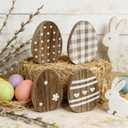 4 Pcs Boho Easter Decor Wood Egg Farmhouse Table Centerpiece Tiered Tray Decorations - 3.1x3.9 Inch Wooden Egg Signs for Shelf Mantel Tabletop Spring Home Decor