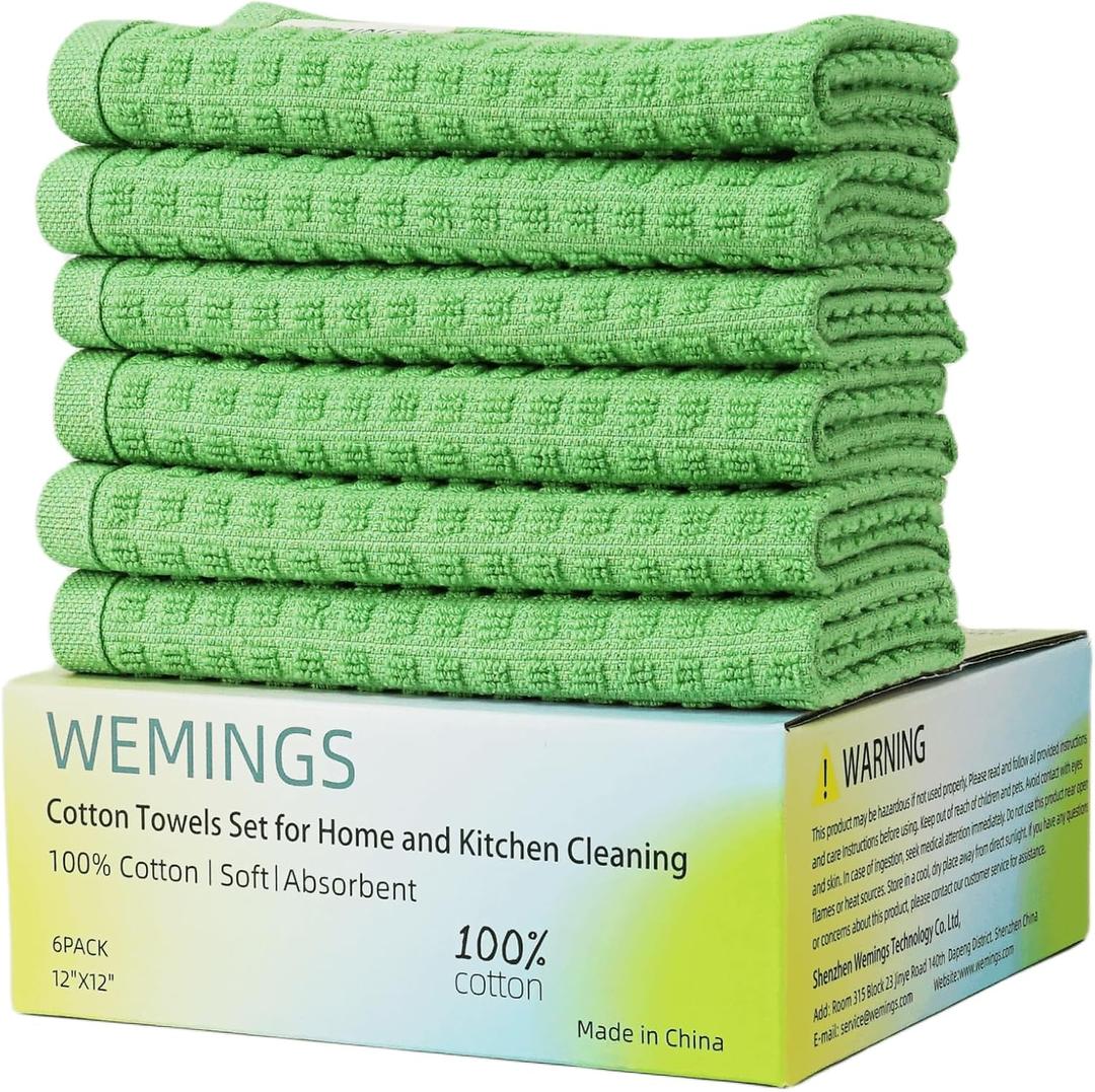 Cotton Dishcloths Set for Home and Kitchen Cleaning- 12x12 Inches - Dish Cloths,Dish Towels,Dish Rags - with Hanging Loop - 100% Cotton,Soft,Absorbent (Pack of 6) (Green, 6)