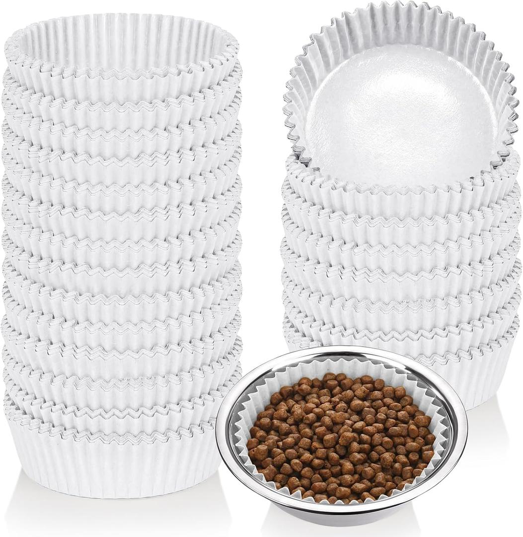 400 Pcs Bulk Large Pet Disposable Feeding Bowls Liner Cat Food Bowls Paper Liner Pets Disposable Feeding Bowl Small Paper Cat Plates for Small Dogs Cats Dish Bowl(White)