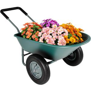 Upgrade 2 Wheel Wheelbarrow, Yard Cart with Padded Handlebar, 14 Inch Pneumatic Tires for High Stability, Ideal for Moving Soil, Plant Shrub, Gardening Tool, Easy Assembly