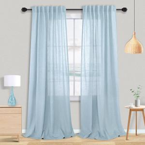 Light Blue Linen Curtains 90 Inches Long for Living Room Girls Bedroom Nursery Summer Cozy Decor Rod Pocket Back Tab Pale Sky Blue Light Filtering Window Drapes Set 2 Panels for Dining Room