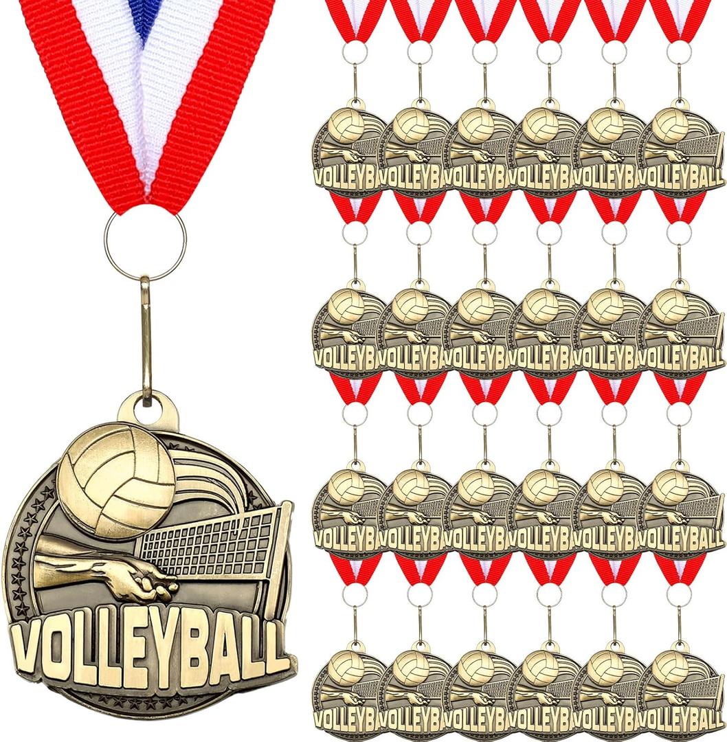 Cunno 24 Pcs Gold Medals Bulk 2 Inch Award Ribbons Sports Themed Metal Medal Trophy for Team Day Tournaments Birthday Party Winner Gifts