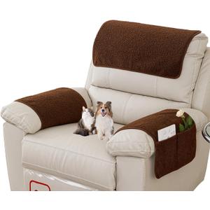 Armrest Covers - Arm Chair Covers Set of 3 Recliner Chair Covers, with Pockets Stretch Arm Rest Cover Non-Slip Armchair Protector Cover for Tv Armchair Chair Sofa,Washable (Brown 22.5x15 in)