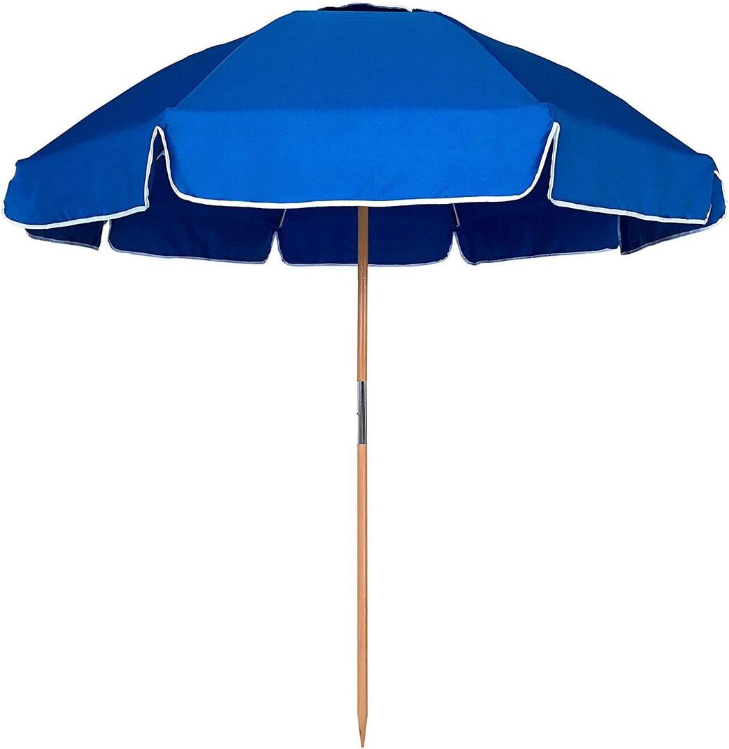 7.5FT Heavy Duty Beach Umbrella with Air Vent, Wood-Look Pole, Carry Bag, UPF50+ Superior Sun Protection, Blue Version