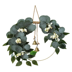 15'' Eucalyptus Wreath for Front Door Artificial Greenery Outdoor Wreath with White Berry Spring Summer Wreaths for Farmhouse Front Porch Window Porch Hanging Wall Party Wedding Decor