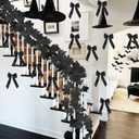 2Pack 6.6Ft Black Fall Maple Leaves Garland,4Pcs Witches Hat,15pcs Black Bow,Artificial Autumn Foliage Garland Outdoor for Home Party Mantle Fireplace Fall Halloween Thanksgiving Christmas Decor