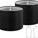 Drum Lampshades Set of 2 - Black Lamp Shade 13" Top x 13" Bottom x 10" High Spider Fitter, Replacement Medium Fabric Lampshades for Table Lamps, Floor Lamps, Assembly Required
